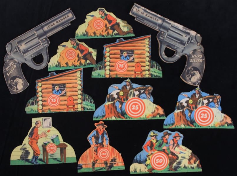 1930s Mortons Salt Lone Ranger Guns and Lone Ranger Cardboard Targets (Lot of 11)