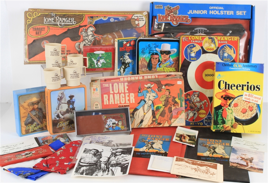 1950s-2000s The Lone Ranger Memorabilia Collection - Lot of 25+ w/ Scrap Books, Junior Holster Set, Target Sets, Lunch Box, Board Game & More