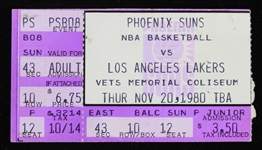 1980 Phoenix Suns vs Los Angeles Lakers at Vets Memorial Coliseum Ticket Stub