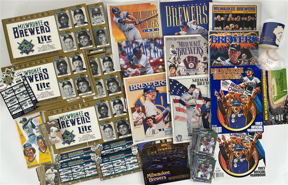 1990s-2000s Milwaukee Brewers Memorabilia Collection - Lot of 200+ w/ 25th Anniversary Card Books, Publications, Schedule Magnets & More