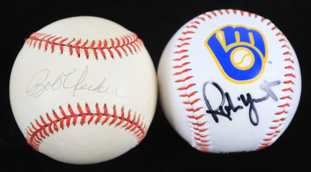 1988-94 Robin Yount Bob Uecker Milwaukee Brewers Signed Baseballs - Lot of 2 (JSA)