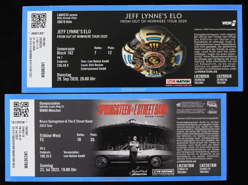 2020-2023 Jeff Lynnes ELO and Bruce Springsteen Full Concert Tickets Germany Stadiums (Lot of 2)