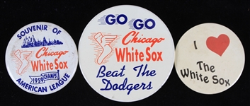 1950s-1960s Chicago White Sox 2" and 3" Pushback Buttons (Lot of 3)