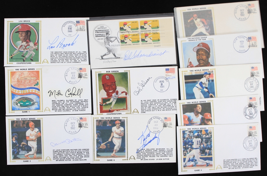 1969-1985 Mike Caldwell Milwaukee Brewers and Bob Gibson Lou Brock and More St. Louis Cardinals Autographed Envelopes (JSA) (Lot of 10)