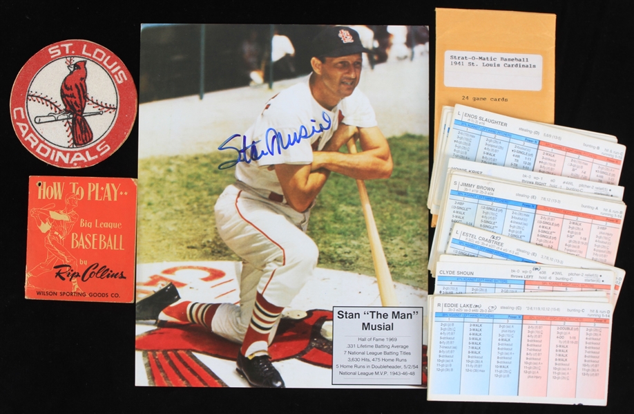 1941-1963 Stan Musial St. Louis Cardinals Autographed 8"x10" Color Photo and More St. Louis Cardinal Memorabilia (JSA) (Lot of 4)