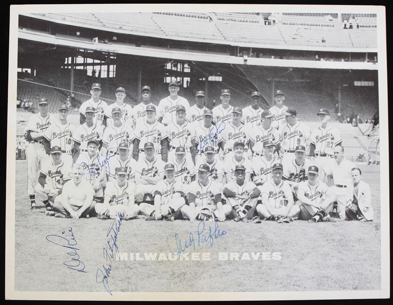 1950s Andy Pafko Bill Bruton and More Milwaukee Braves Signed 8"x10" B&W Team Photo (JSA)