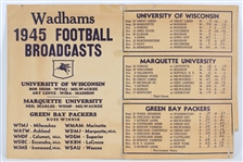 1945 Green Bay Packers Wisconsin Badgers Marquette Hilltoppers 14" x 21" Wadhams Broadcasts Broadside