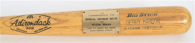 1969 Willie Mays San Francisco Giants Adirondack 600th Career Home Run Commemorative Bat