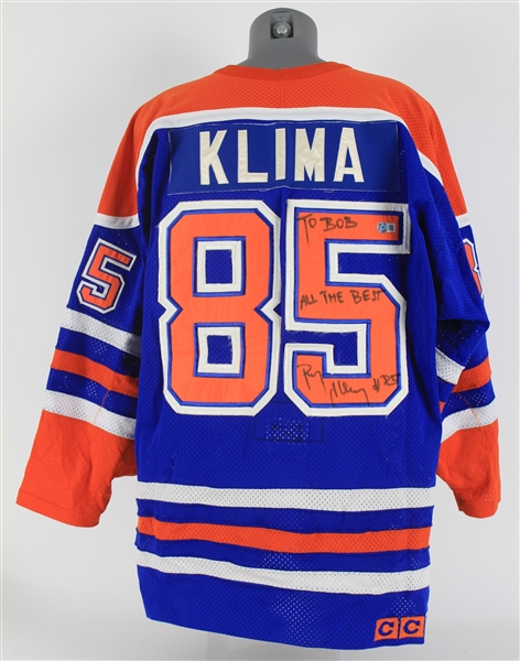 Lot Detail - 1990 Petr Klima Edmonton Oilers Signed Road Jersey (MEARS ...