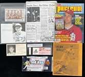 1940s-2000s St. Louis Cardinals Memorabilia Collection - Lot of 7 w/ Enos Slaughter Signed Postcard, Dave Duncan Signed Ticket, Vintage Team Mailer & More
