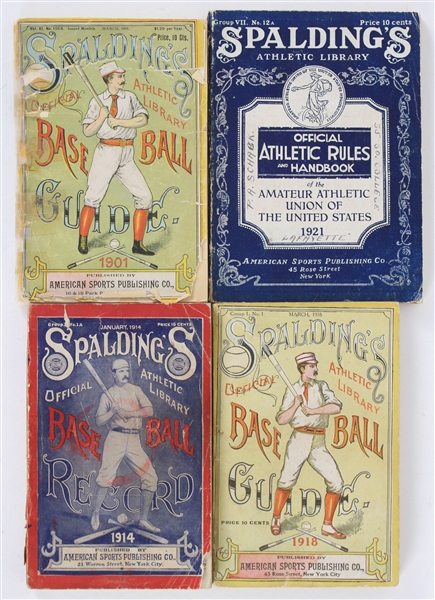 1901-1921 Spaldings Official Athletic  Library Baseball Guides and Official Athletic Rules and Handbook (Lot of 4)