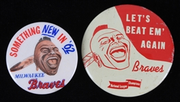 1950s-1960s Milwaukee Braves 1.75" and 2.25" Pinback Buttons (Lot of 2)