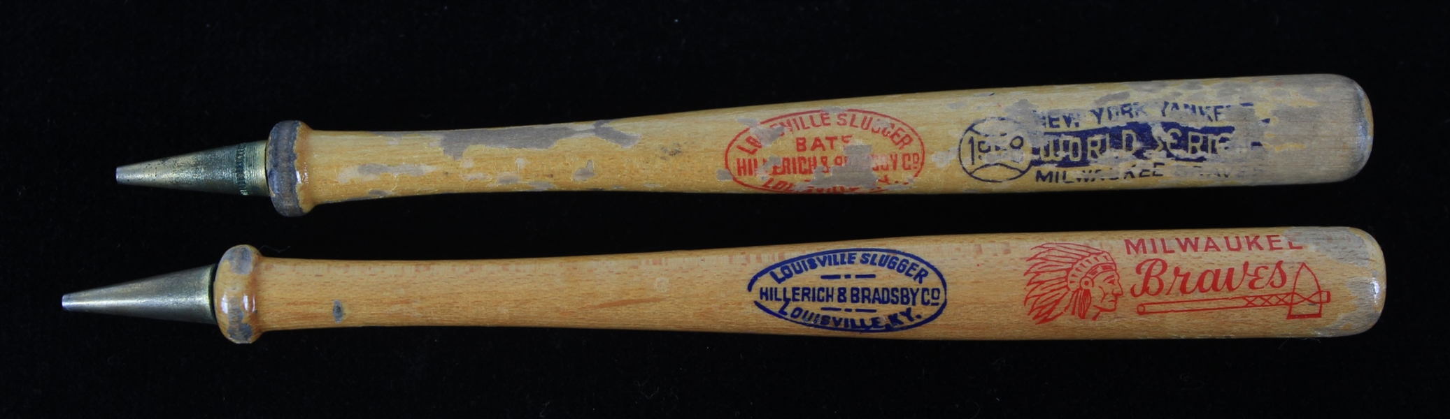 1950s Milwaukee Braves 5.5" Baseball Bat Pencils (Lot of 2)