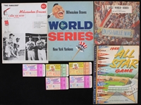 1955-1960 MLB All Star Game and Milwaukee Brave Souvenir Programs, Yearbooks, and Ticket Stubs (Lot of 9)