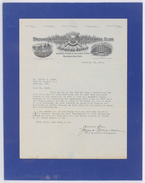 1933 Joseph Gilleaudeau Brooklyn Dodgers Letter