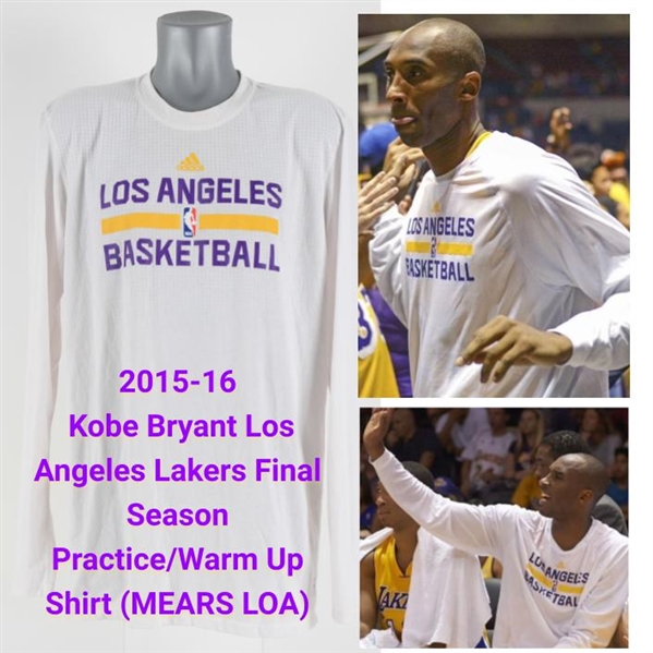 2015-16 Kobe Bryant Los Angeles Lakers Final Season Practice Warm Up Shirt (MEARS LOA)