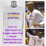 2015-16 Kobe Bryant Los Angeles Lakers Final Season Practice Warm Up Shirt (MEARS LOA)