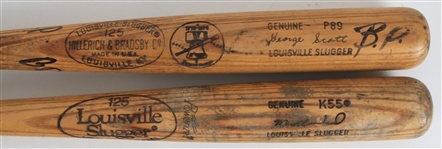 1976-83 George Scott Mark Brouhard Milwaukee Brewers Louisville Slugger Professional Model Batting Practice Bats - Lot of 2 (MEARS LOA)