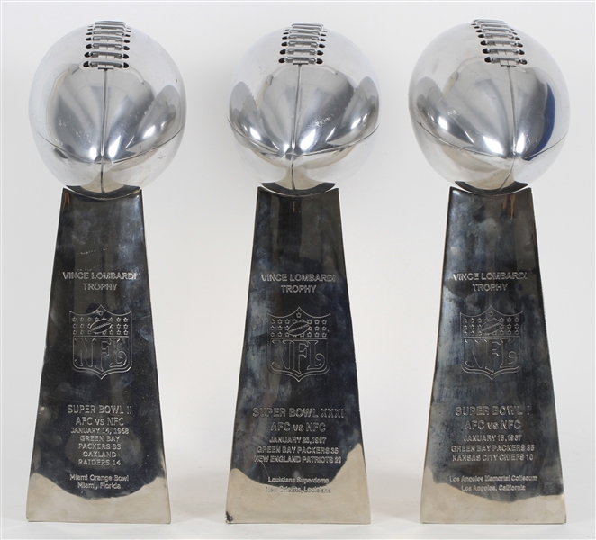 1967-97 Green Bay Packers Super Bowl I, II and XXXI Replica Vince Lombardi Trophies - Lot of 3