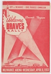 1953 Milwaukee Braves City of Milwaukee Welcome Rally Program