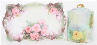 1970s Patricia Kennedy Hand Painted China - Lot of 2 w/ Tray & Lidded Jar