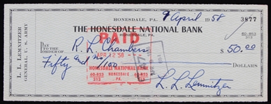 1958 General Lyman L. Lemnitzer Signed Check and 8"x10" Unsigned B&W Photo (Lot of 2) (JSA)
