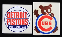1980s Chicago Cubs and Detroit Pistons 4" Decals (Lot of 2)