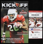2010 Green Bay Packers vs Arizona Cardinals Kickoff Magazine and Full Game Ticket (Lot of 2) "NFL Playoff Game That Went Into Overtime"