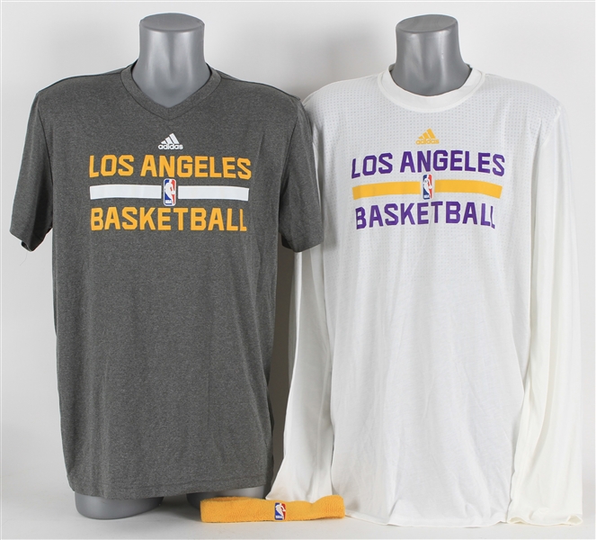 2011-16 Kobe Bryant Attributed Los Angles Lakers Warm Up Shirts - Lot of 2 + Headband (MEARS LOA)