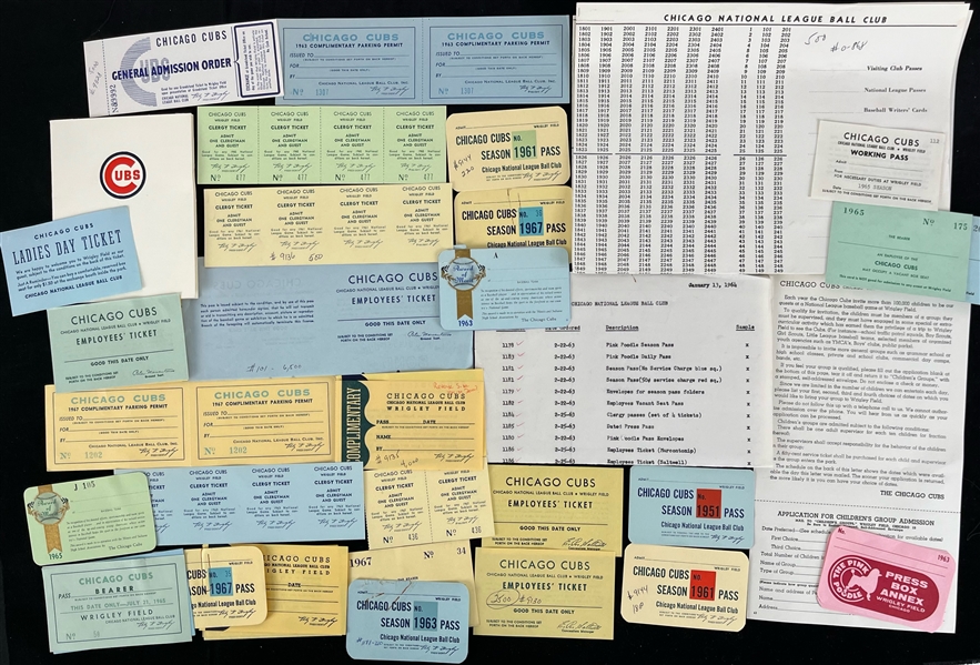 1950s-60s Chicago Cubs Season Passes Parking Passes Complimentary Tickets and More (Lot of 40+)