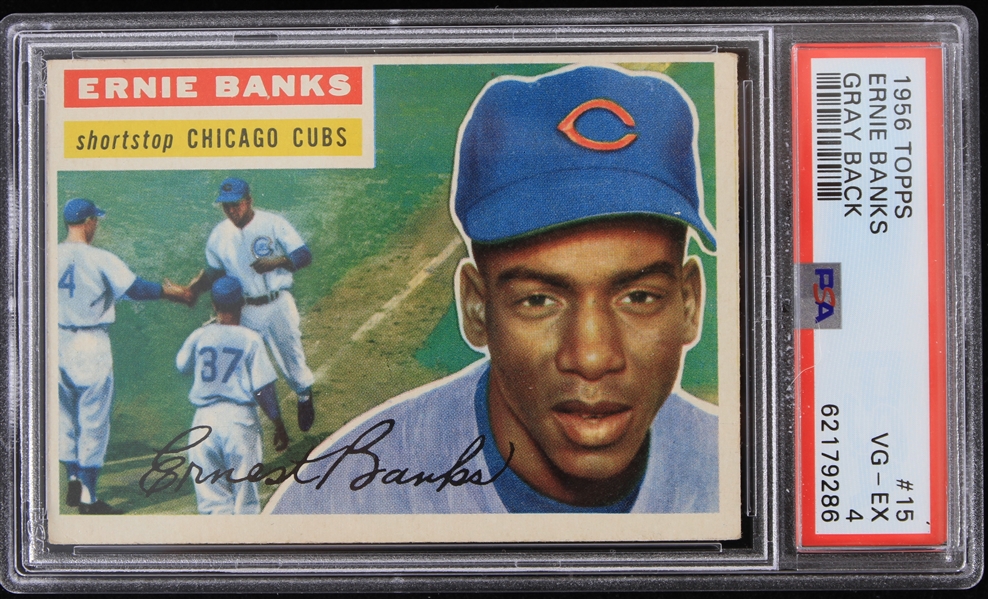 1956 Ernie Banks Chicago Cubs Topps Trading Card #15 Gray Back (VG-EX 4)