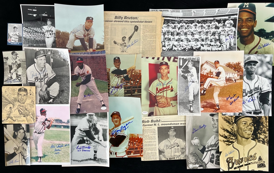 1950s-90s Milwaukee Braves Memorabilia Collection - Lot of 23 w/ 20 Signed Including Bobby Thomson, Andy Pafko, Johnny Logan, Gene Conley, Felix Mantilla & More