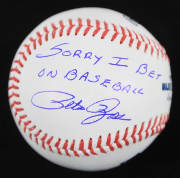 2022 Pete Rose Cincinnati Reds Signed & "Sorry I Bet On Baseball" Inscribed OML Manfred Baseball *JSA* 