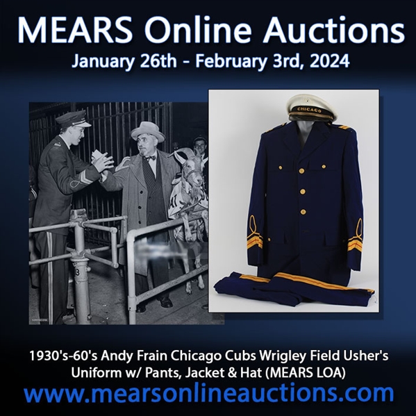 1930s-60s Andy Frain Chicago Cubs Wrigley Field Ushers Uniform w/ Pants, Jacket & Hat (MEARS LOA)