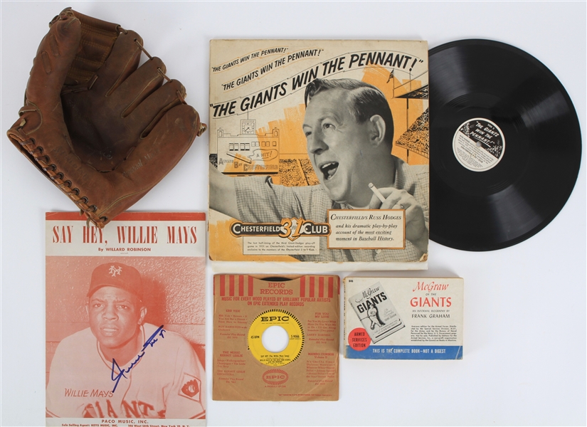 1940s-50s New York Giants Memorabilia Collection - Lot of 5 w/ Sal Maglie Store Model Mitt, Say Hey Record Album, Willie Mays Signed Sheet Music & More (JSA)