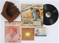 1940s-50s New York Giants Memorabilia Collection - Lot of 5 w/ Sal Maglie Store Model Mitt, Say Hey Record Album, Willie Mays Signed Sheet Music & More (JSA)