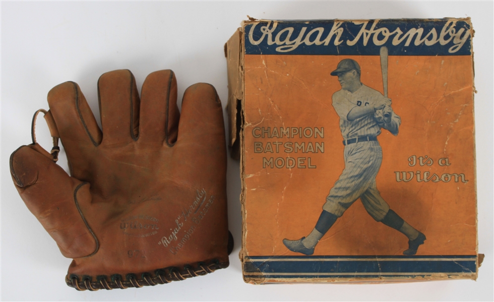 1930s Rogers Hornsby Chicago Cubs Wilson Champion Batsman Store Model Baseball Mitt w/ Original Box