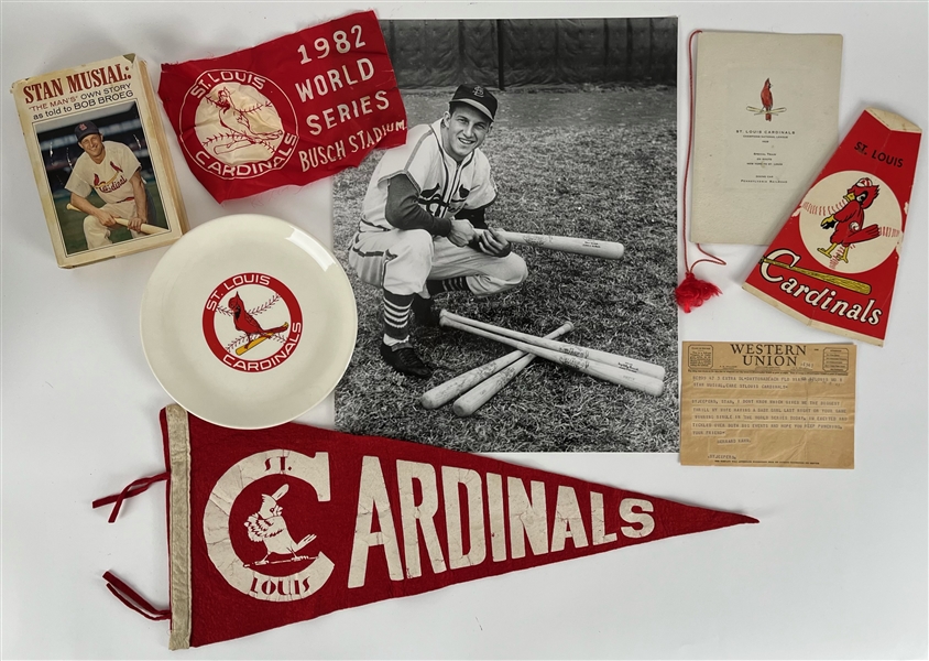 1920s-80s St. Louis Cardinals Memorabilia Collection - Lot of 8 w/ Musial Items, World Series Items, 1960s Busch Stadium Megaphone & More 