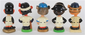 1960's Vintage Baseball Nodder Collection - Lot of 5 w/ Orioles, Indians, Cubs, Pirates & Tigers
