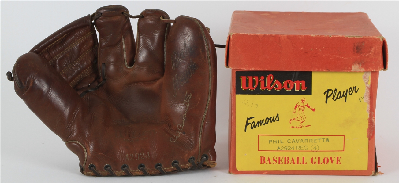 1940s Phil Cavarretta Chicago Cubs Player Endorsed Store Model Wilson Famous Player Mitt w/ Original Box
