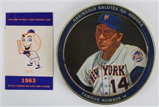1963-71 New York Mets Memorabilia - Lot of 2 w/ 1963 Polo Grounds Final Season Scorecard and 11.5" Rheingold Salutes Gil Hodges Serving Tray