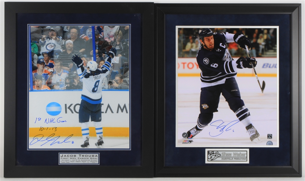 2010s Shea Weber Jacob Trouba Signed 23" x 27" Framed Photo Displays - Lot of 2 *JSA*