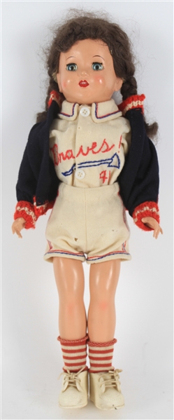 1950s Local Folk Art Eddie Mathews Milwaukee Braves Female Fan Doll w/ Embroidered Flannel Jersey & Jacket