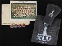 1954-2011 Green Bay Packers Super Bowl XLV Memorabilia & Milwaukee Braves Team Photo- Lot of 8 