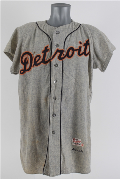 1956 Walt Streuli / Hal Woodeshick Detroit Tigers Game Worn Road Jersey (MEARS LOA) 