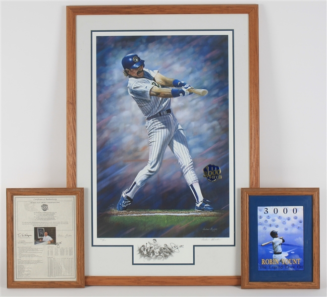 1992 Robin Yount Milwaukee Brewers 3,000 Hits Signed 26x38 Framed Print (Lot of 3)(JSA)