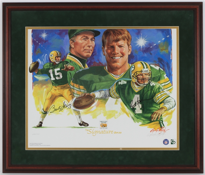 1996 Bart Starr & Brett Favre Green Bay Packers Signed 29x34 "Signature Series" Framed Print (JSA)