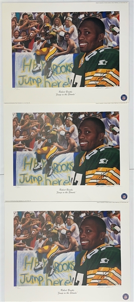 1990s Robert Brooks Green Bay Packers Signed "Jump in the Stands" 22x28 LE Prints (Lot of 3)