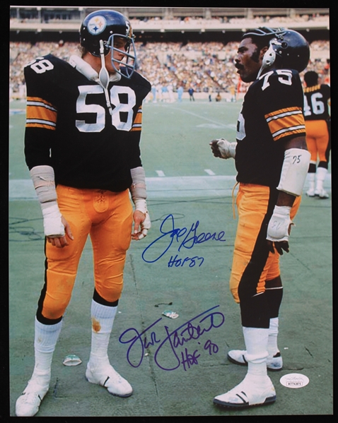 1974-81 Joe Greene and Jack Lambert Pittsburgh Steelers Autographed 11"x14" Color Photo *JSA*