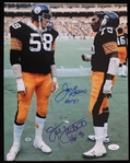 1974-81 Joe Greene and Jack Lambert Pittsburgh Steelers Autographed 11"x14" Color Photo *JSA*